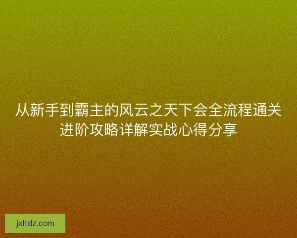 从新手到霸主的风云之天下会全流程通关进阶攻略详解实战心得分享